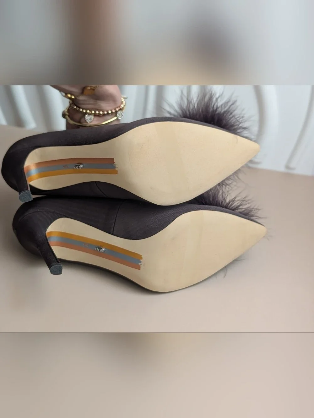 NWT Sam Edelman Hazel Feather Embellished Pumps Cocoa Satin Size 8 MSRP $165